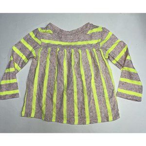 Cat Jack Toddler Girl Shirt SZ 2T Beige Specked Neon Yellow Striped Long Sleeve
